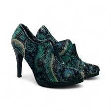 Diba Women's Size 6.5M Shoes Blue Green Black Vegan Career Ankle Heeled Boots