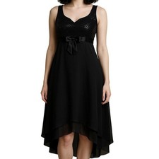 90s Petite Jazz Black Sequin High Low Chiffon Cocktail Dress Sleeveless Size 8