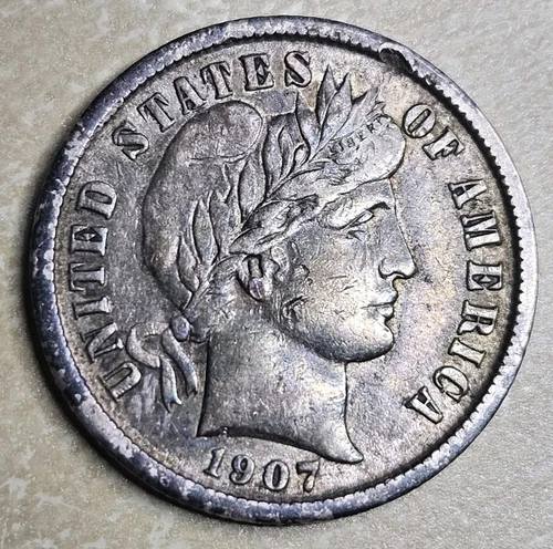 1907 P Barber Dime Silver 10c Extremely Fine XF EF Details Cleaned
