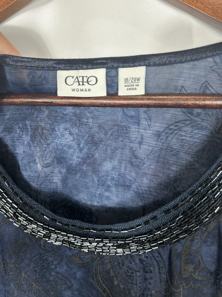 Cato Womens Top 18/20W Blue Velvet Burnout Sheer Beaded Witchy Whimsigoth Fairy - Изображение 4 из 4