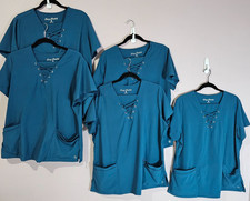 Lot of 10 5 Sets Top Pant Easy Stretch Scrub Large Petite Teal Carribean Blue