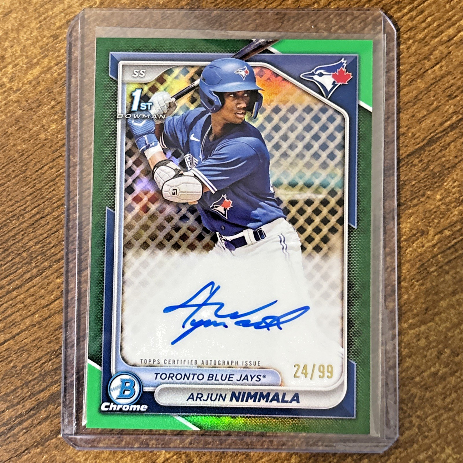 ARJUN NIMMALA 2024 Bowman Chrome True Green Refractor Auto /99 1st