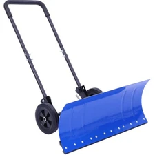 Snow Shovel Heavy Duty Alloy Steel Large Blade Wheel Snow Pusher with Adjusta...