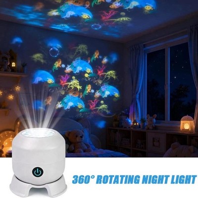 Rotating Ocean Projector Night Light, Multi-Angle Projection Base, Plug & Play