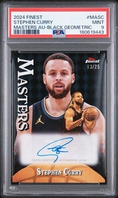 STEPHEN CURRY 2024 FINEST MASTERS AUTO BLACK GEOMETRIC PSA 9 ! *SERIAL #/25 !