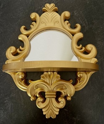 Vintage Rococo Style Wall Mirror Selves Pair Hollywood Regency Fluer De Lis