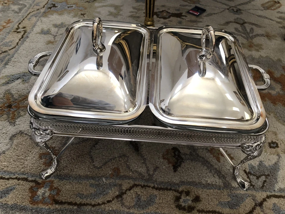 Chafer plateado es de 8 cuartos de galón Chafer completo con dos tapas y dos sartenes Pyrex Foto 2 de 4