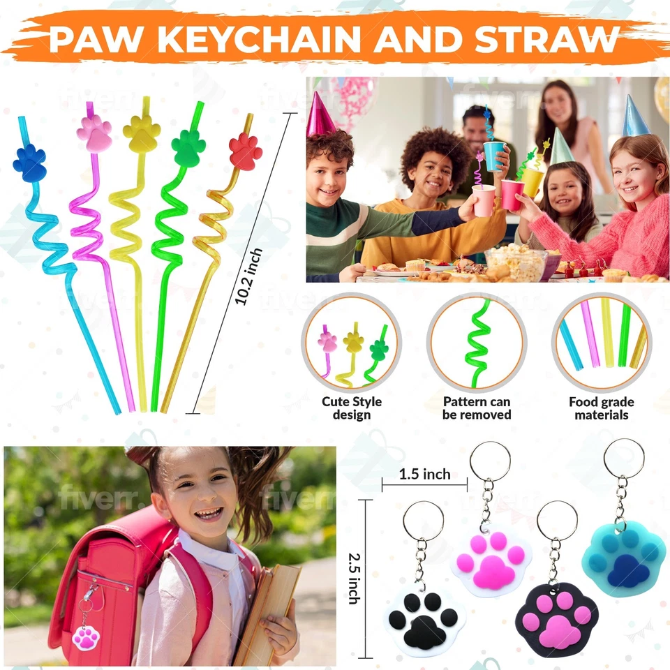 48 Pc Paw Theme Birthday Party Favors For Kids Mask Treat Bag Straw Wristband - Image 4 of 4