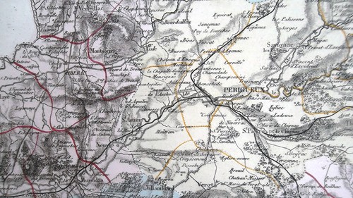 FRANCIA departamento Dordoña Perigueux - 1873 EXCELENTE mapa 14 x 17" 36x43 cm - Imagen 3 de 5