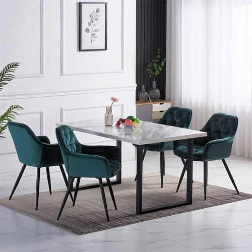 1.5M Dining Table/Velvet Dining Chairs Set Metal Legs Dining Room Kitchen Office - Picture 36 of 54