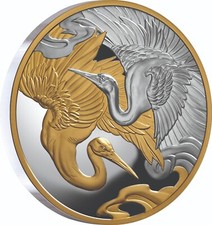 1 $ DOLLARO Gru Nonché Placcato In Oro - Gru Niue Islanda 1 oz Argento PP 2025