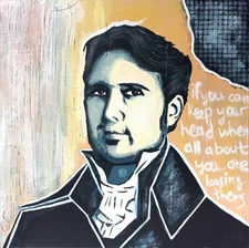 Portrait Painting Original Artwork Retro Classic Suit Gentleman Vintage 11x11