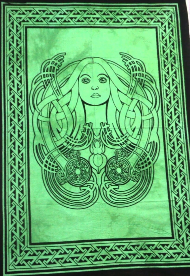 Indian Tapestry Celtic Angel Face Green Color Wall Hanging Poster Home Decor Us - Image 3 of 4