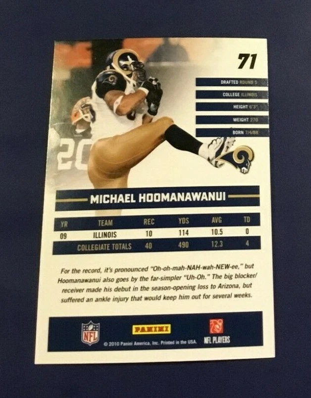 2010 Donruss # 71 MICHAEL HOOMANAWAHUI RATED ROOKIE St. Louis Rams ILLINOIS !  - Image 2 of 2