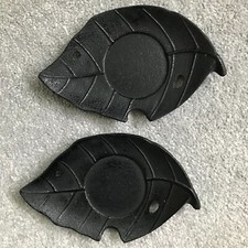 Pair of leaf shaped cast iron coasters from Japan, black, 12cm long
