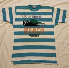 Vintage Honolulu Beach Patrol Shirt Single Stitch Striped Made In USA SIZE L