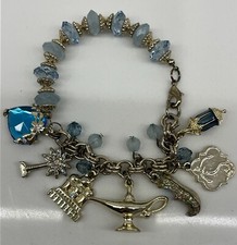 Disney Aladdin Broadway Musical Charm Bracelet  Goldtone /Blue Crystals/ Charms