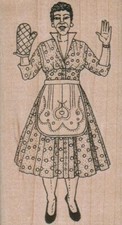 Housewife With Oven Mitt 2 x 3 1/2" Rubber Stamp, Woman Stamp, Lady Stamp
