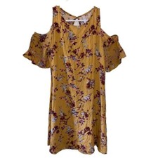 Xhilaration Womens Dress Size SMALL Yellow Cold Shoulder Party Floral Dress
