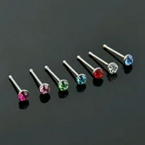 Crystal Rhinestone Nose Stud - Stainless Surgical Nose Piercing Ear Bone Earring - Picture 5 of 18