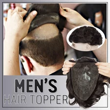Men Toupee Human Hair Replacement System V-loop Super Thin Skin PU Hairpiece Wig