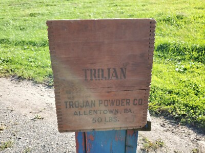 Vintage Trojan Powder Company High Explosives marked Tunnel Wood Dynamite Box