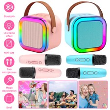 Mini Karaoke Machine Bluetooth Speaker 2 Wireless Microphones for Children US