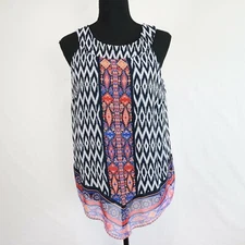 AB Studio Top Womens Small Blouse Lined Casual Patterned Sleeveless