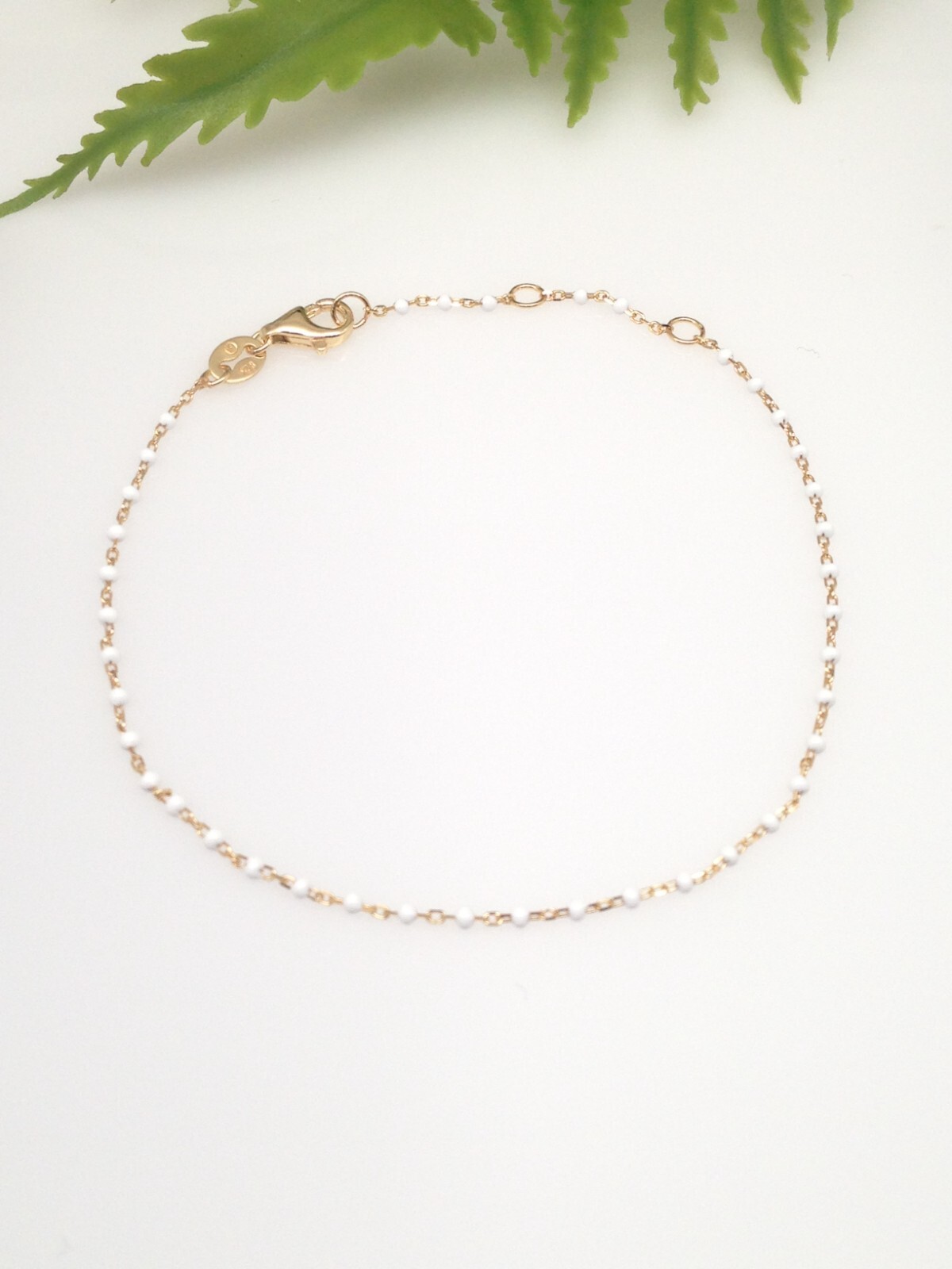 "925 Sterling Silver White Bead Beaded Bracelet Womens Dainty 1mm 6.5-7.75\" Gol"
