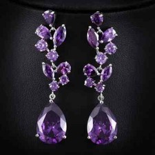9.30TCW Pear, Marquise  Round Cut Purple Amethyst Teardrop Dangle Earrings