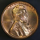1955 D LINCOLN CENT BU FRESH FROM AN ORIGINAL ROLL-LOT 100 TONED