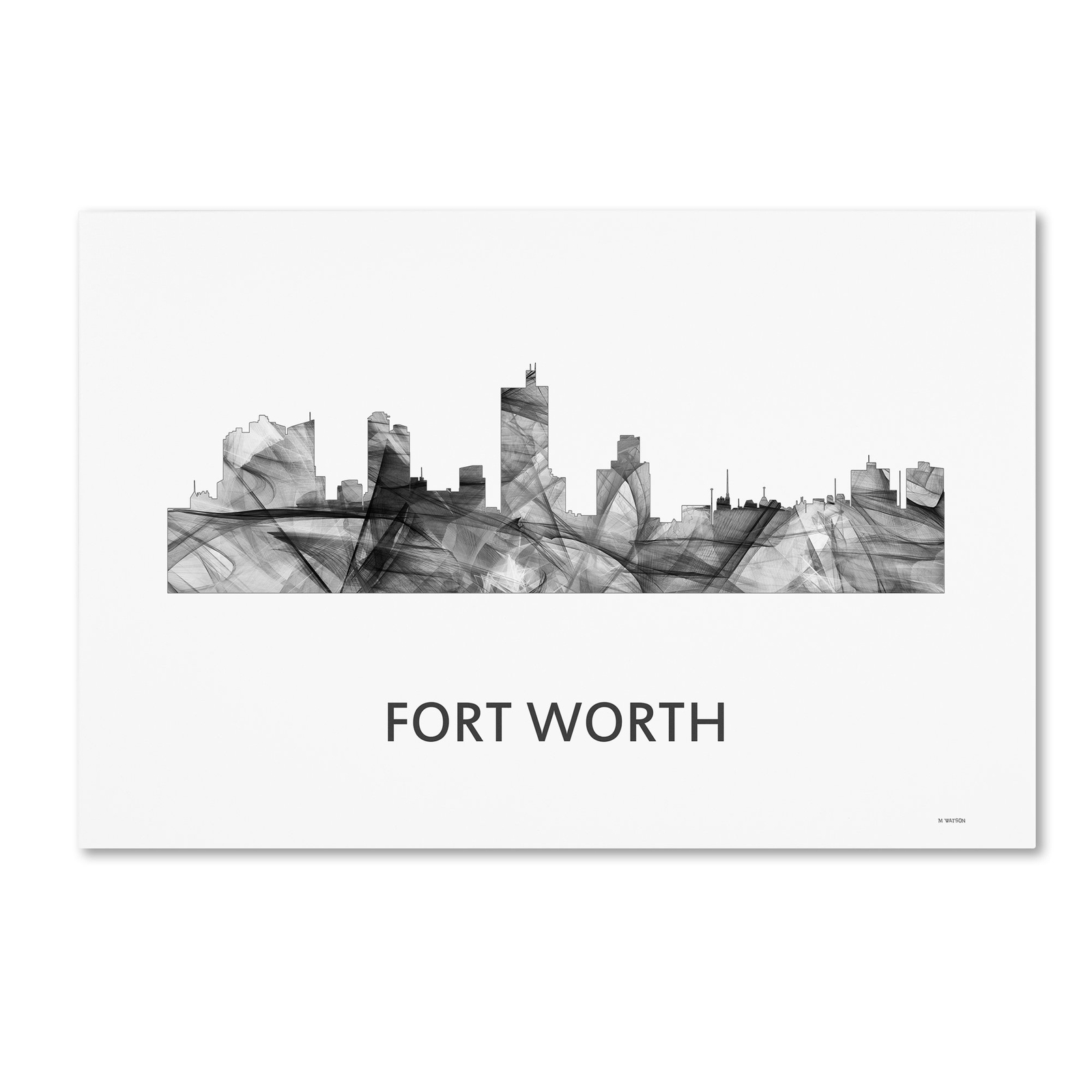 MW0438-C1624GG Fort Worth Texas Skyline WB-BW by Marlene Watson, 16x24-Inch, ...