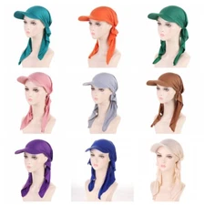 Women Long Tails Summer Sun Hat Head Hairband Ladies Turban Stretch Elastic Cap