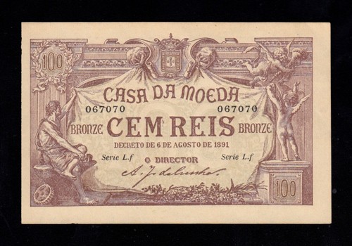 F.C. PORTUGAL , 100 REIS 1891 , S/C- (AUNC) , P90 . - Imagen 1 de 2