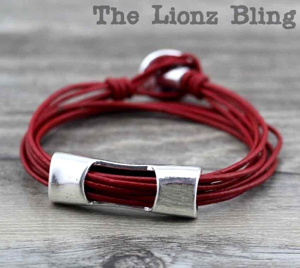 Urban Rustic Antiqued Silver Slide Pendant Genuine Red Leather