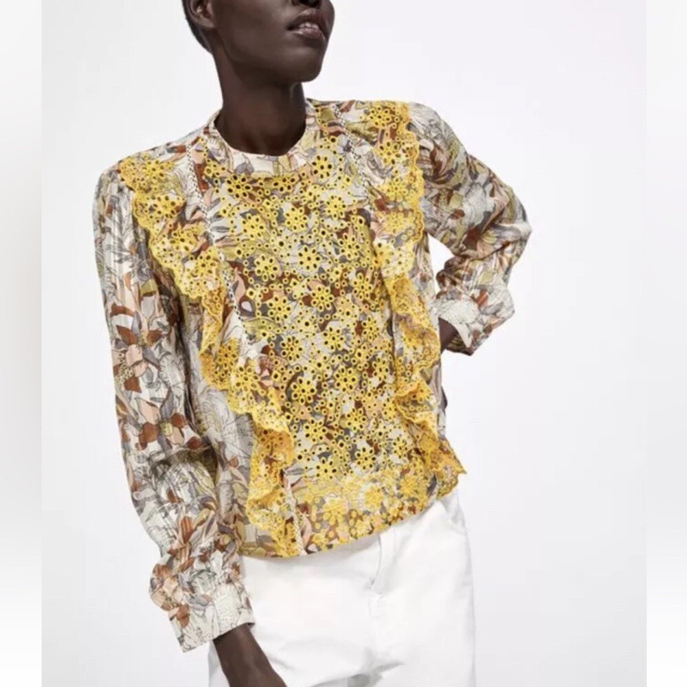zara embroidered blouse with ruffles
