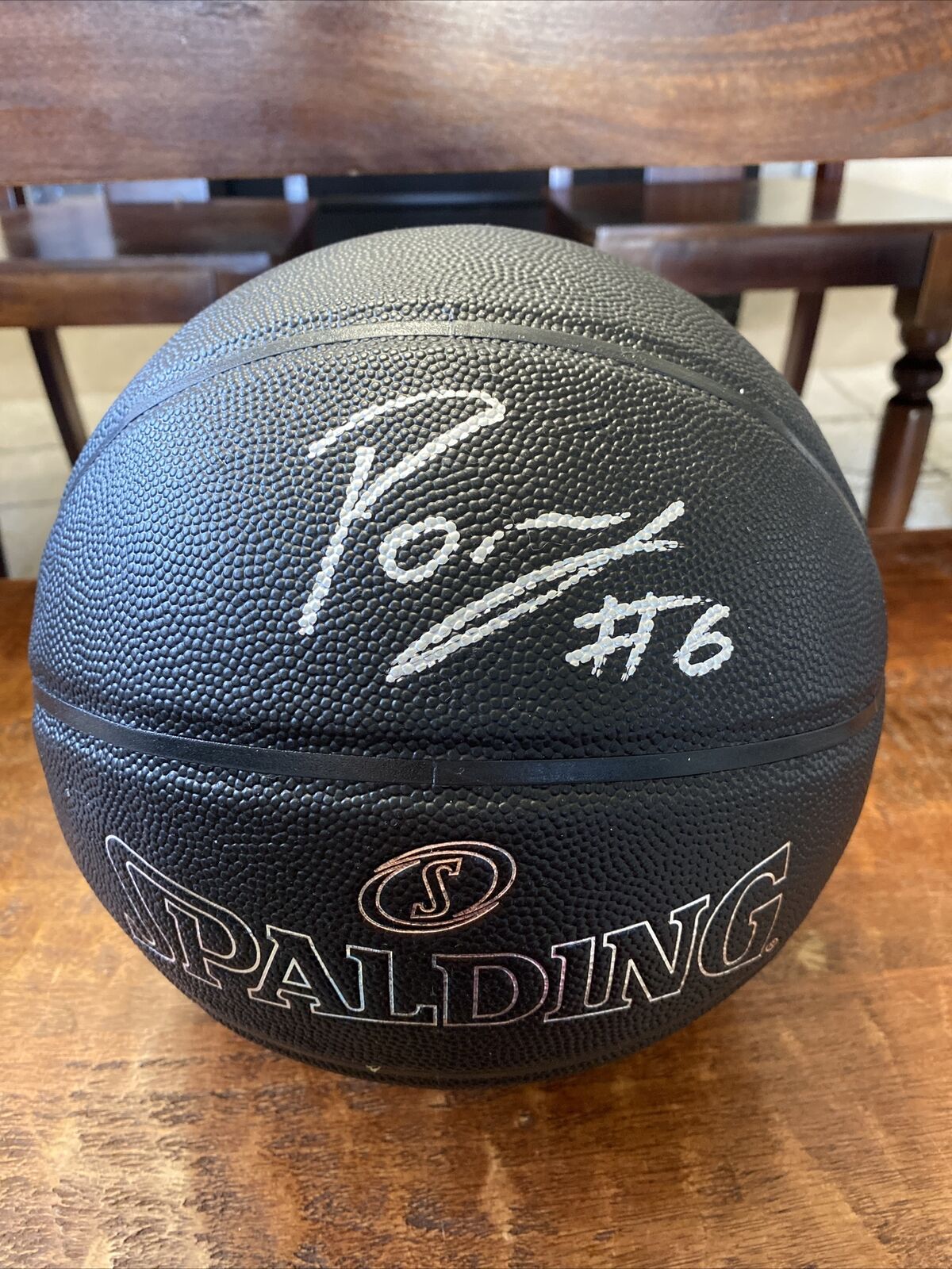 Kristaps Porzingis Autographed Signed Black Basketball PSA DNA COA Mavericks