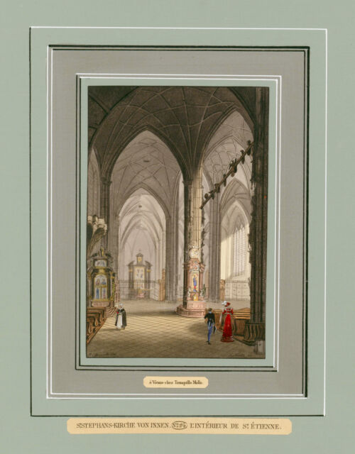 Vienna Cathedral of Santo Stefano interior view original aquatinta Zutz 1825-