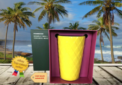     PINEAPPLE Glossy Yellow Ceramic Double Wall Cup 12oz Starbucks Hawaii