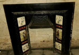 Victorian Cast Iron Fireplace Surround With Decorative Tiles Ebay