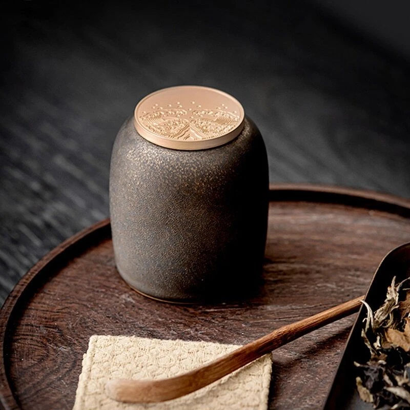 Japanese-Style Ceramic Airtight Jar Portable Tea Warehouse Mini Tea Storage Tank