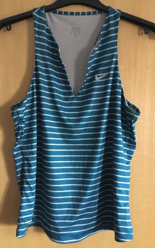 Nike Dri-fit Ladies Teal Striped Sports Top With Racerback Size XL VGC