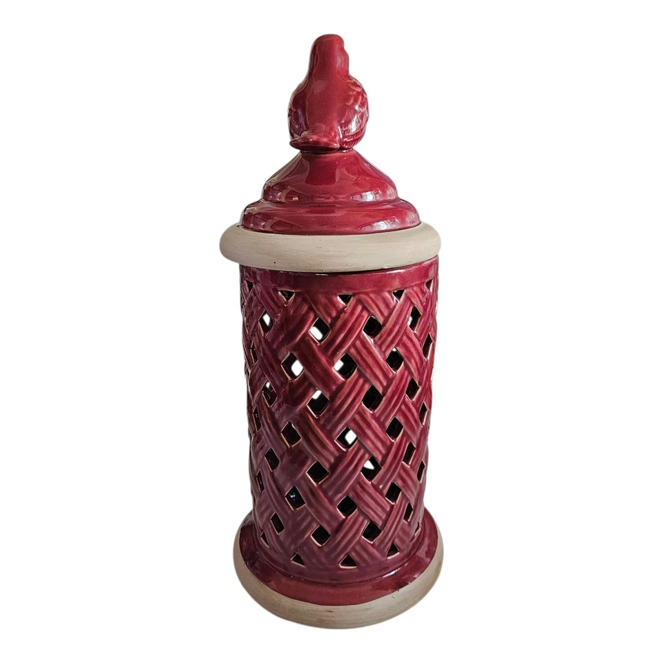 Candelabro Valerie Parr Hill Cerámica Pájaro Rojo Huracán con Tapa Enrejado LEER Foto 4 de 4