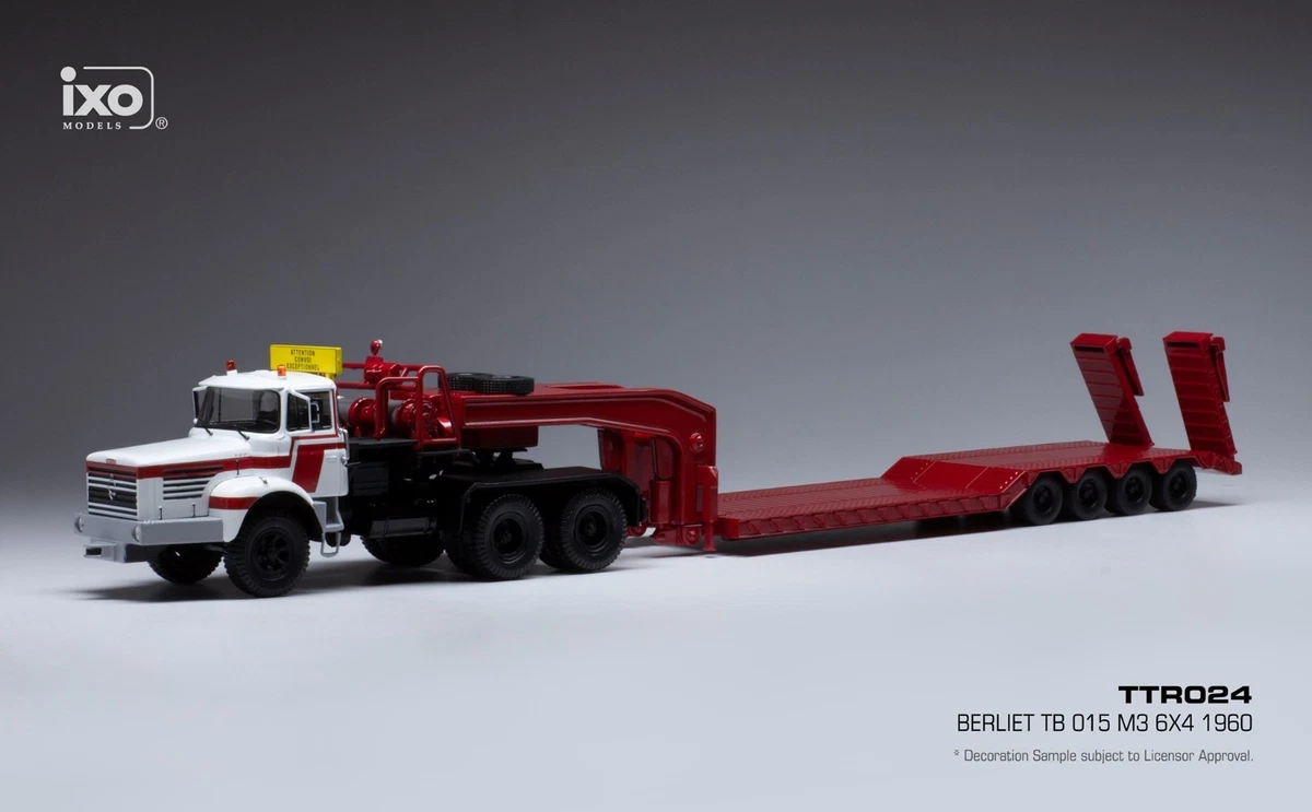 IXO 1/43 TTR024 BERLIET TBO 15 M3 6x4 1960 Avec Remorque Plateau bas Rouge/Blanc