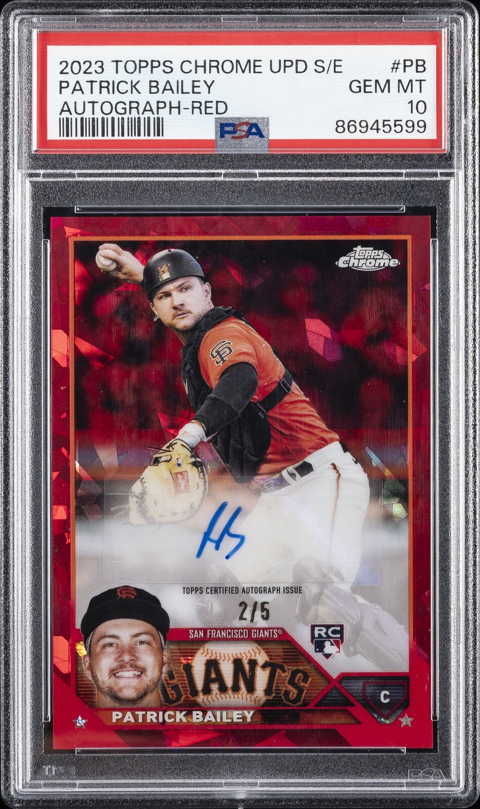 2023 TOPPS CHROME UPDATE SAPPHIRE ED AUTO RED #PB PATRICK BAILEY RC 2/5 PSA 10