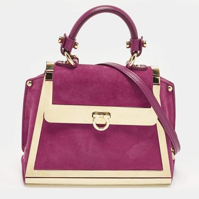 Salvatore Ferragamo Sofia Mini Magenta Metal and Suede Top Handle Bag