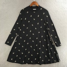 LOFT Dress Womens Medium Paisley Print Long Sleeve Mock Neck Swing Lounge Black