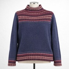 100 Lambswool Fair Isle Sweater Navy Blue Womens M Cottagecore Apre Ski Nordic