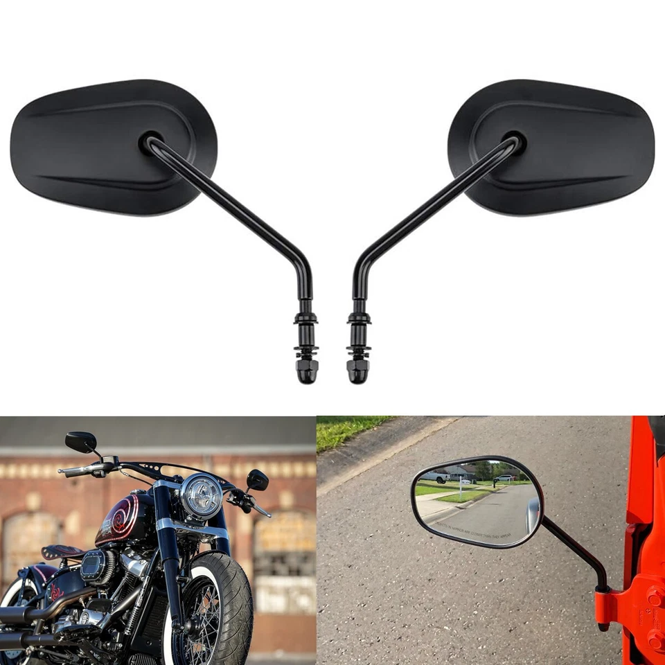Door-Off Mirrors Oval Black Rearview Long Stem For Jeep Wrangler JK JKU CJ TJ YJ — 第 2/4 张图片
