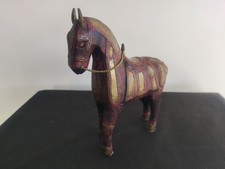 Superbe Cheval Ancien Bois Peint Et Laiton Inde Début du XXe Siècle Original